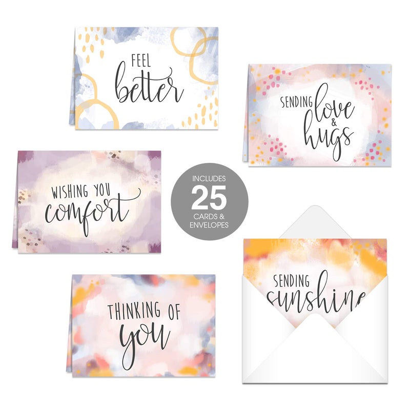 Canopy Street Simple Sentiments Greeting Cards / 25 Encouragement Card Pack With White Envelopes / 5 Thoughtful Designs / 5" x 7" Sympathy Thinking Of You Cards - Image 1